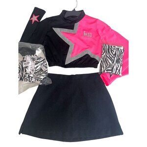 L XL Adult Cheerleader Uniform Outfit Costume 4 Pc 40" Top 29" Skirt HOT Pink